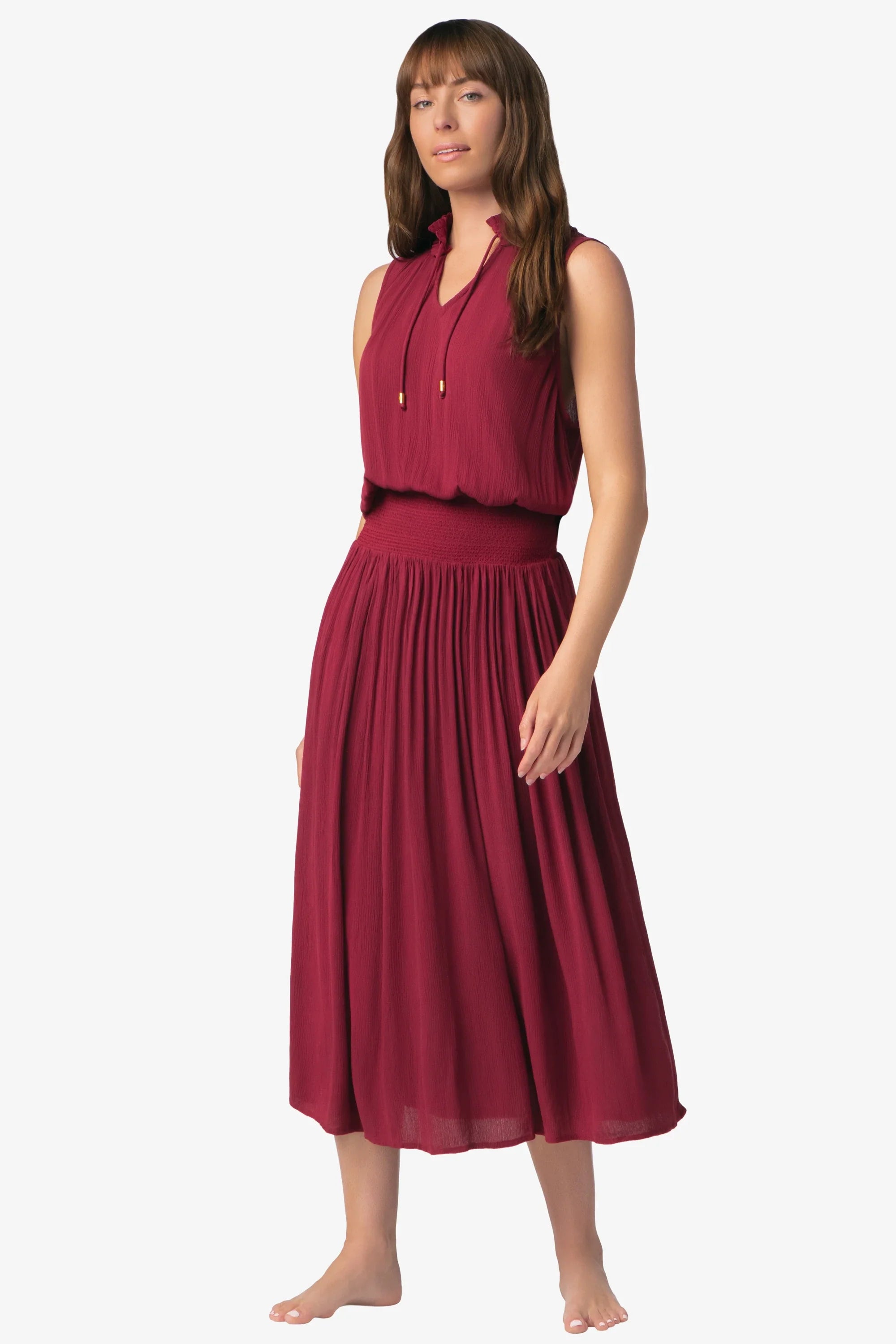 Sleeveless Smocked Dress | Merlot