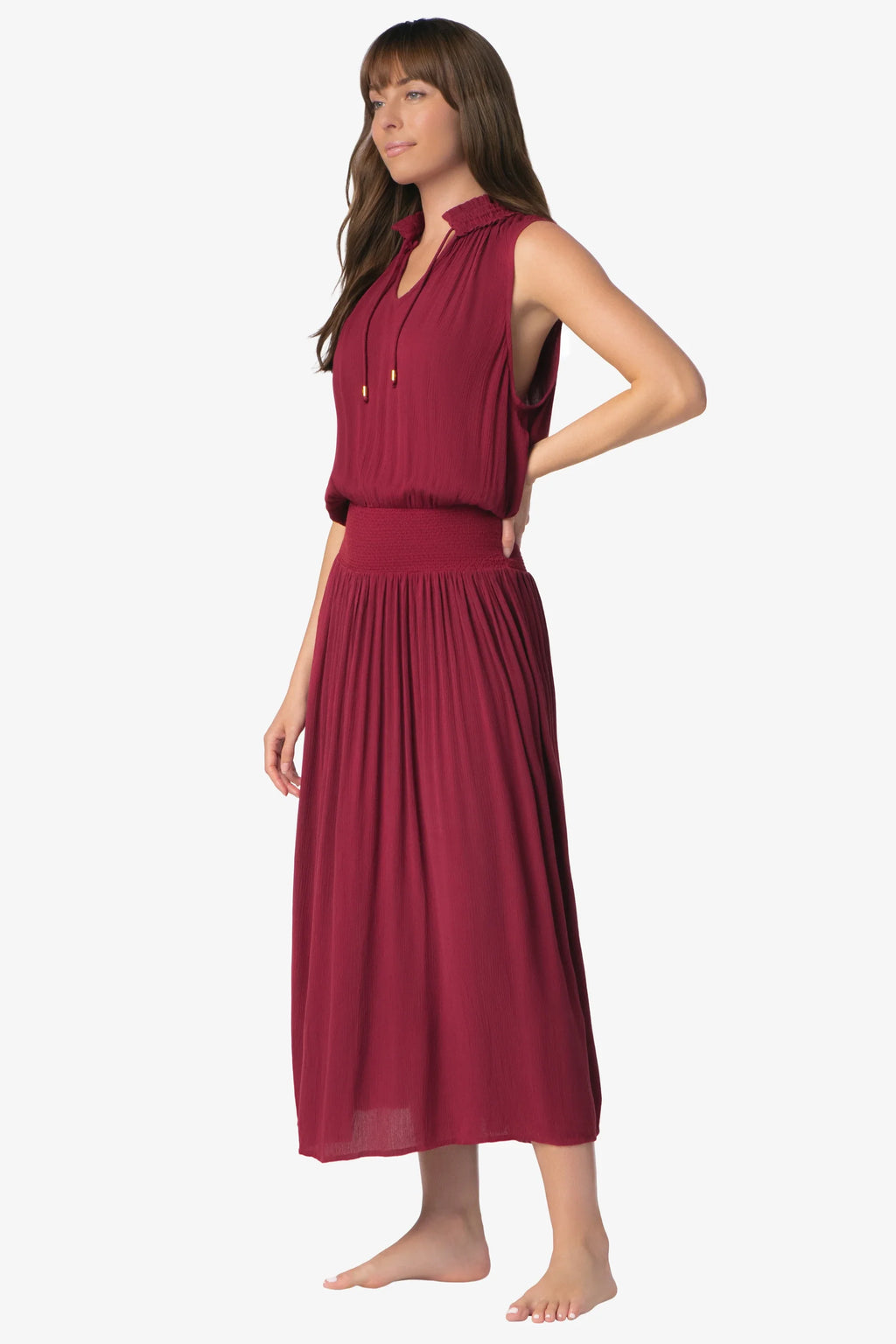 Sleeveless Smocked Dress | Merlot