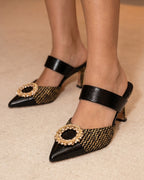 Valencia Black & Gold Jewel Heel Mule Sandal