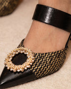 Valencia Black & Gold Jewel Heel Mule Sandal