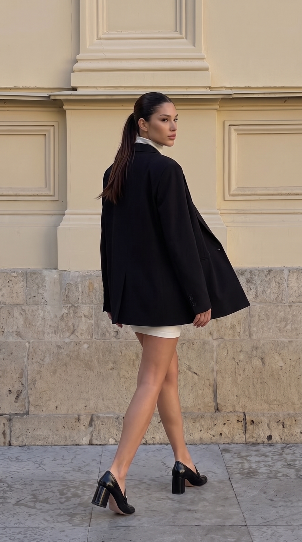 The Victoria Black Leather Block Heel Pump
