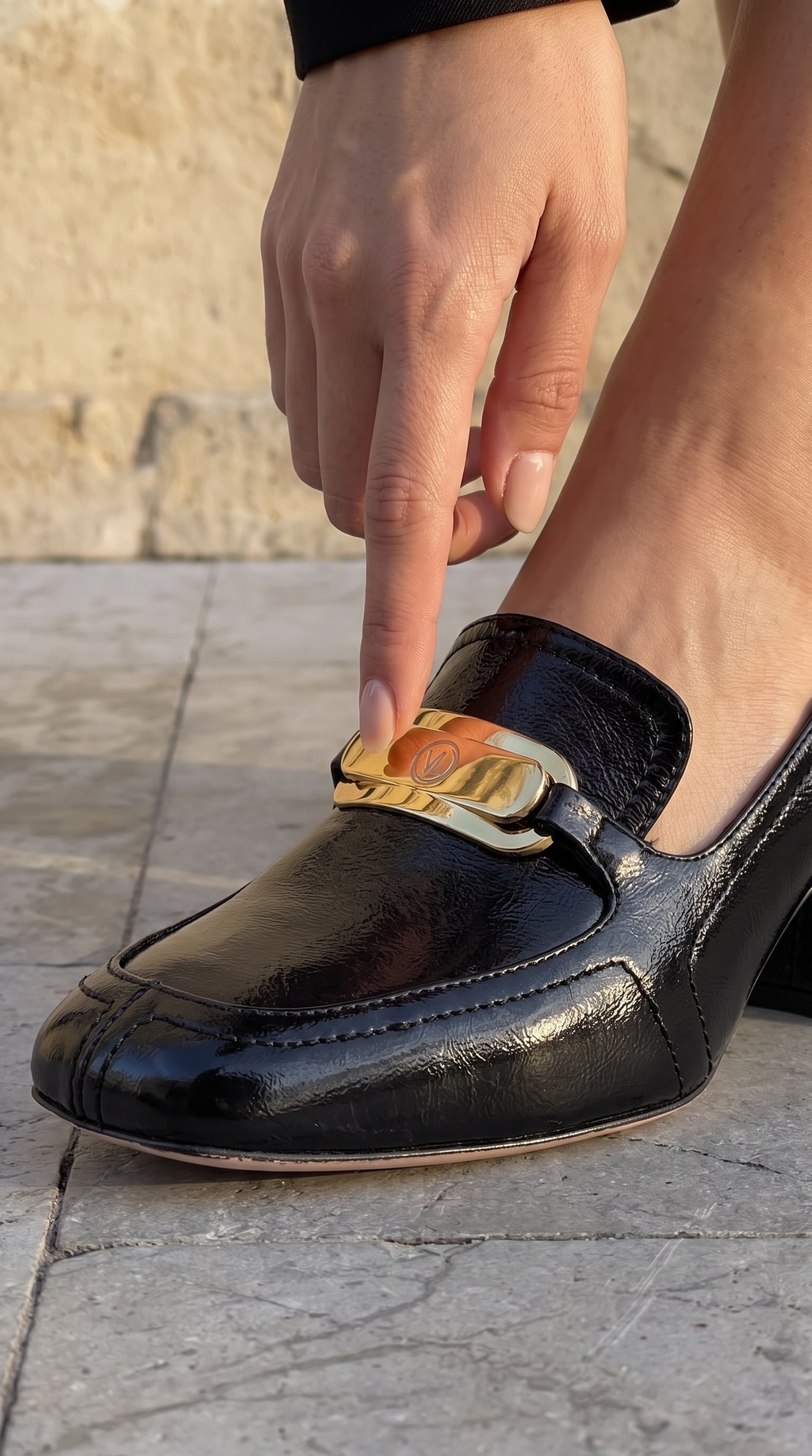 The Victoria Black Leather Block Heel Pump