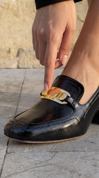 The Victoria Black Leather Block Heel Pump
