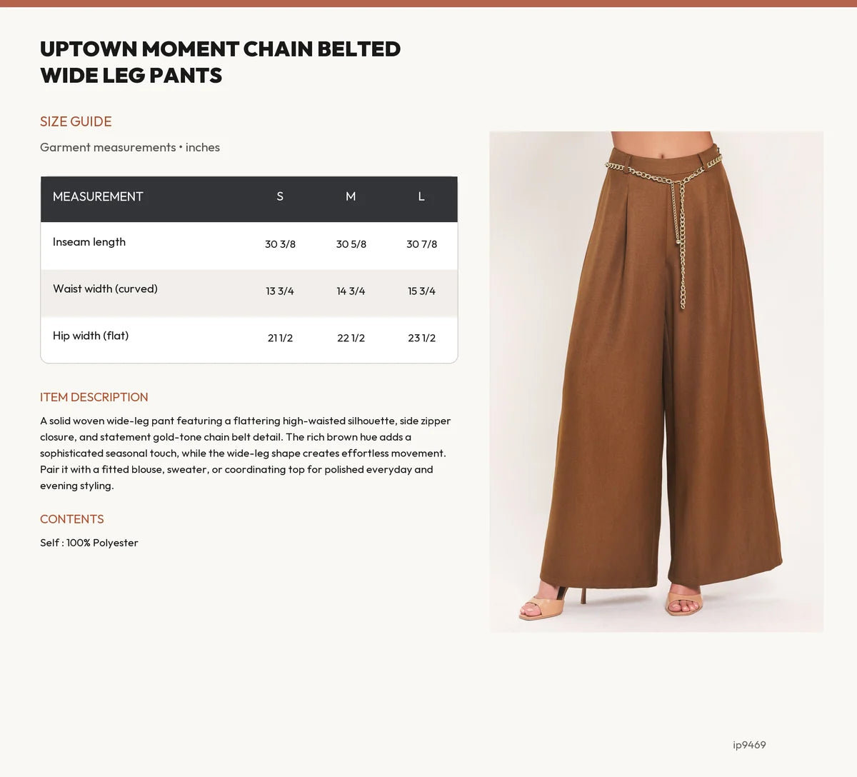 Size Chart: Uptown Moment Chain-Belted Wide-Leg Pants