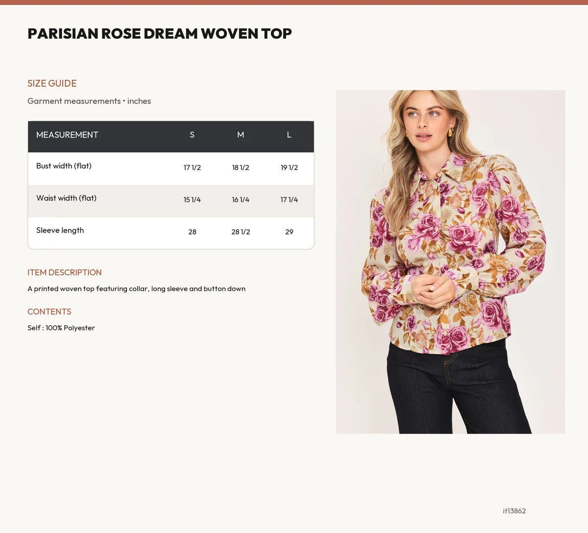 Size Chart: Parisian Rose Dream Floral Blouse