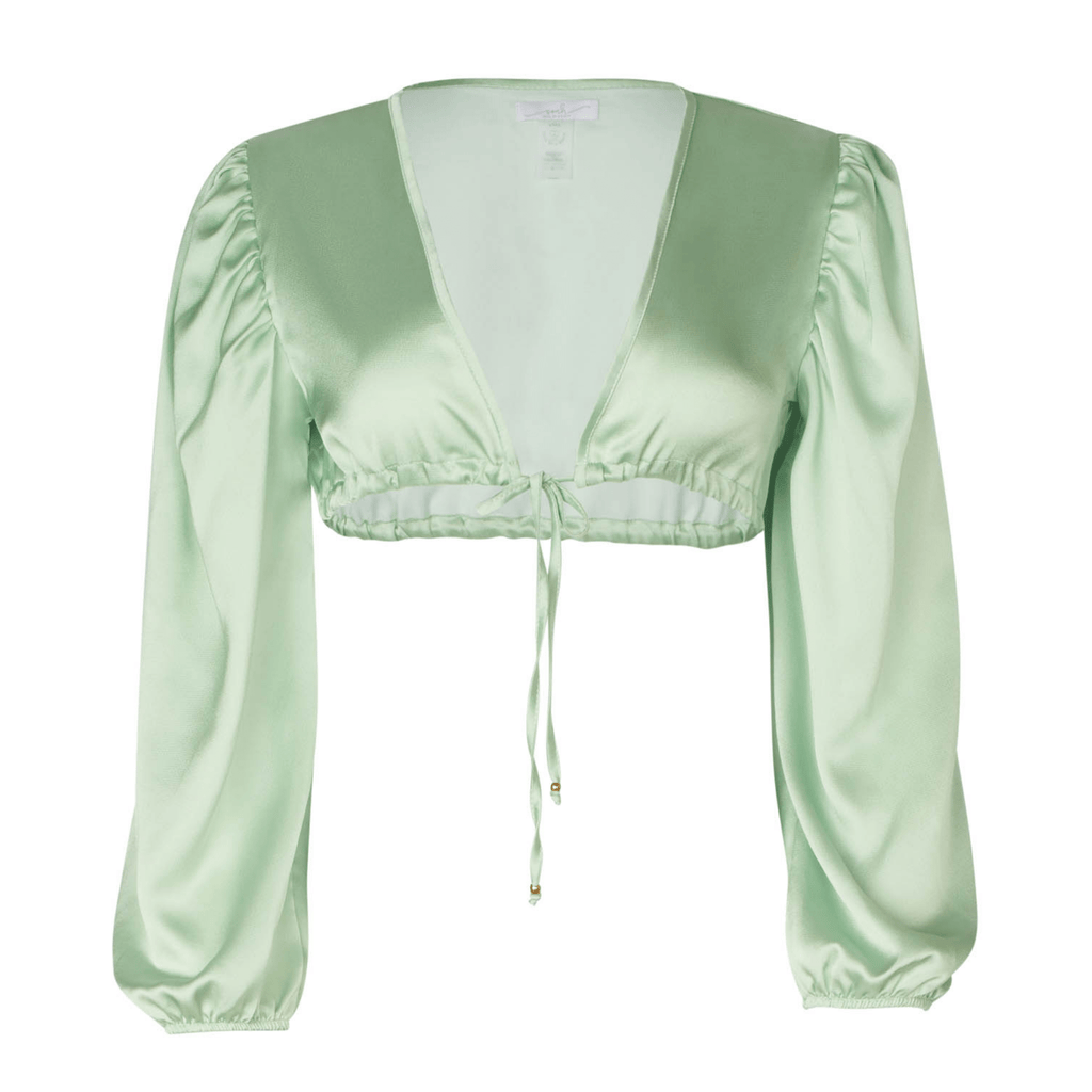 Jenna Long Sleeve Pastel Green Crop Top
