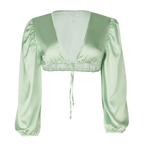 Jenna Long Sleeve Pastel Green Crop Top