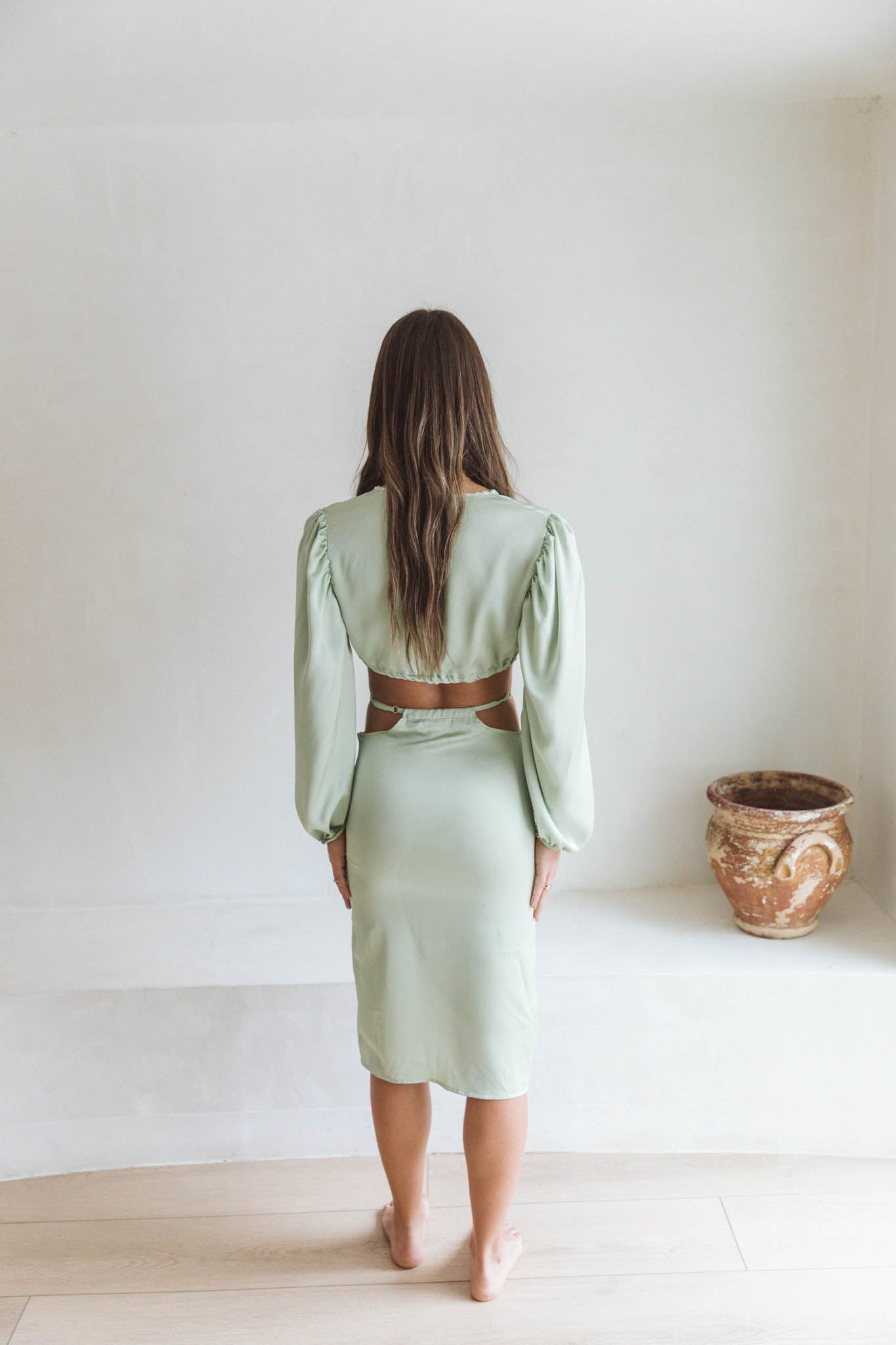 Jenna Long Sleeve Pastel Green Crop Top