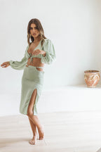 Jenna Long Sleeve Pastel Green Crop Top