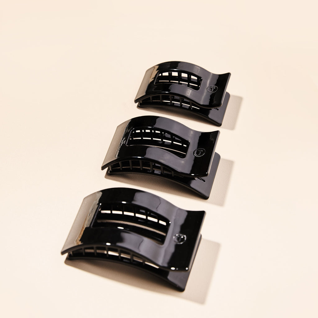 Jet Black Large Flat Rectangle Hair Clip