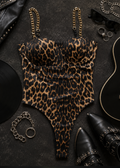 Leopard Print Bodysuit with Gold Chain Straps | Rock & Roll Bustier Top