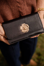 Lilly Faille Clutch with Flower Closure