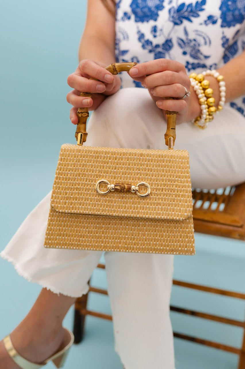Lulu Bag - Straw Clutch with Bamboo Handle