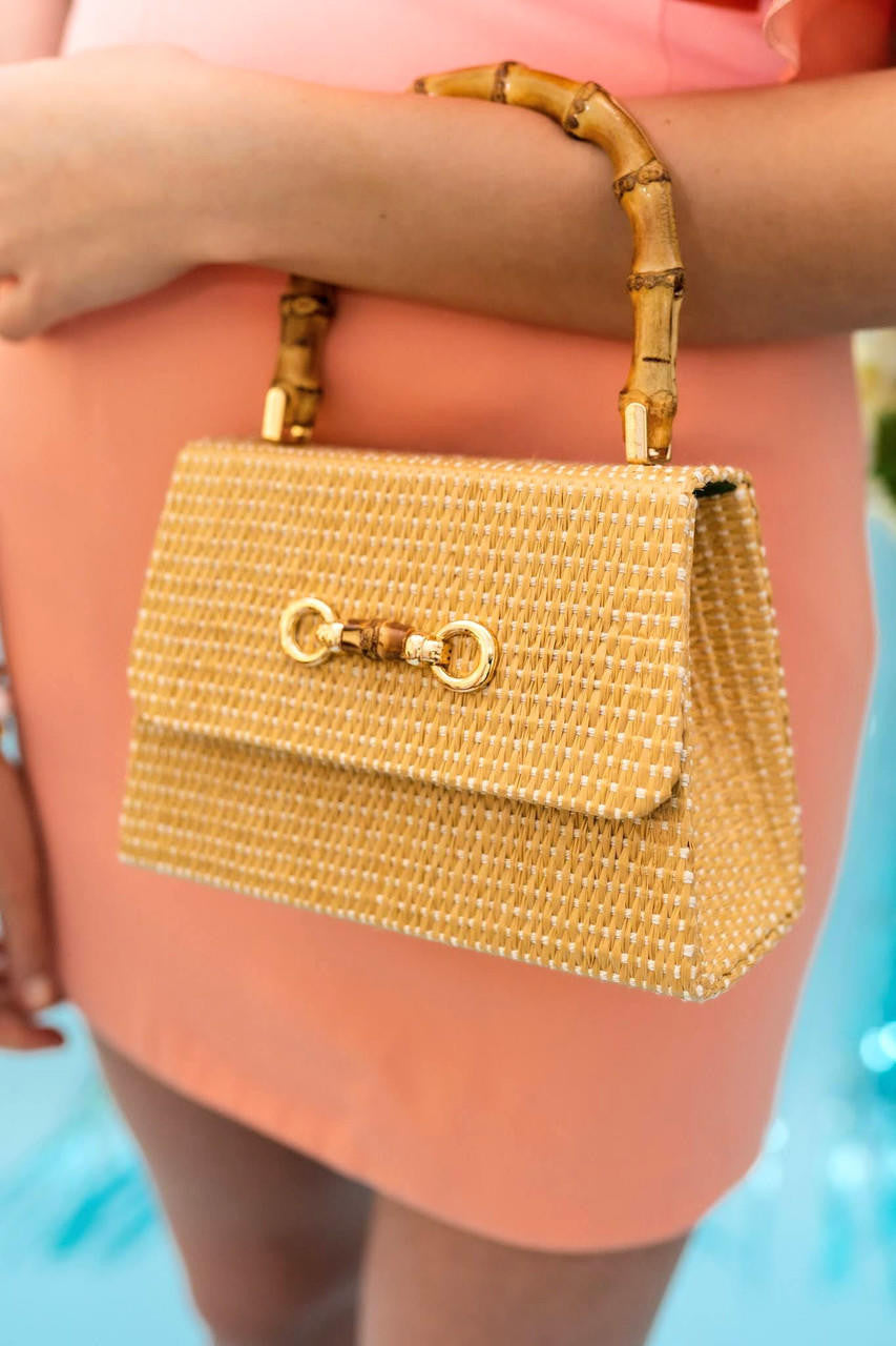 Lulu Bag - Straw Clutch with Bamboo Handle