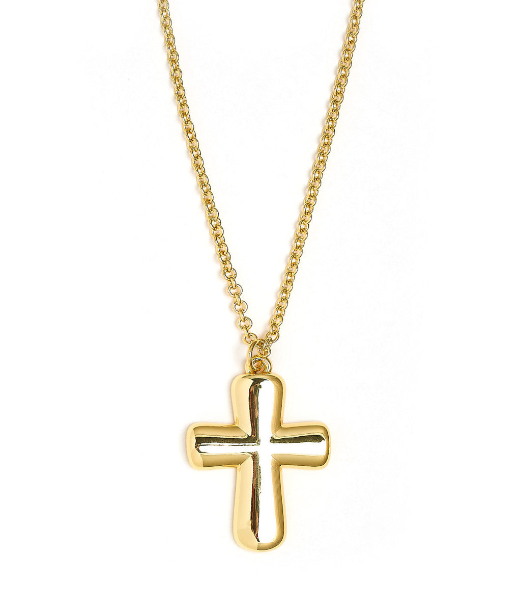 Puffy Cross Necklace with gold chain - 18k Plated Necklace