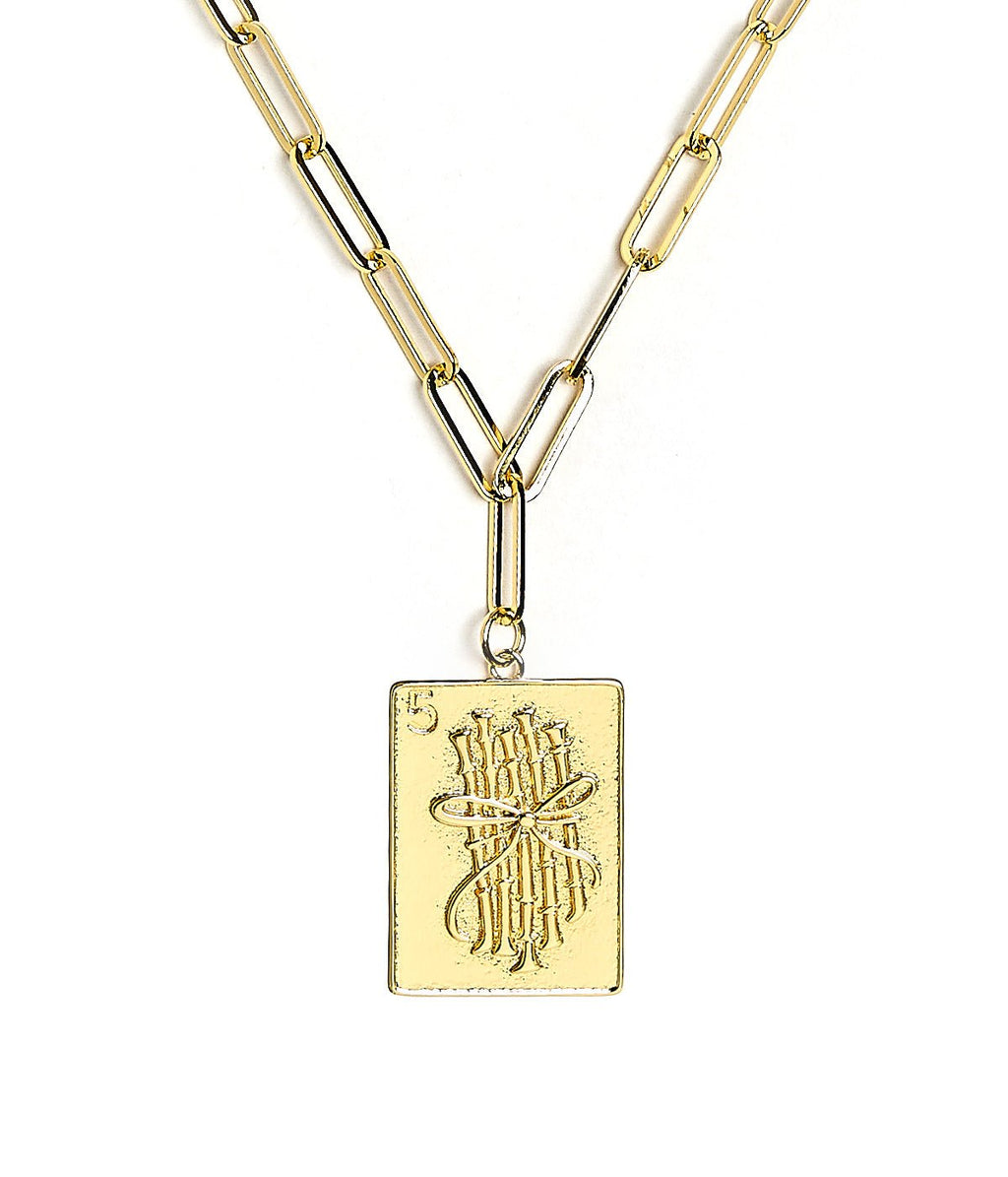 Mahjong Charm Tile Necklace- Paper Clip chain  - 18k Gold Plated