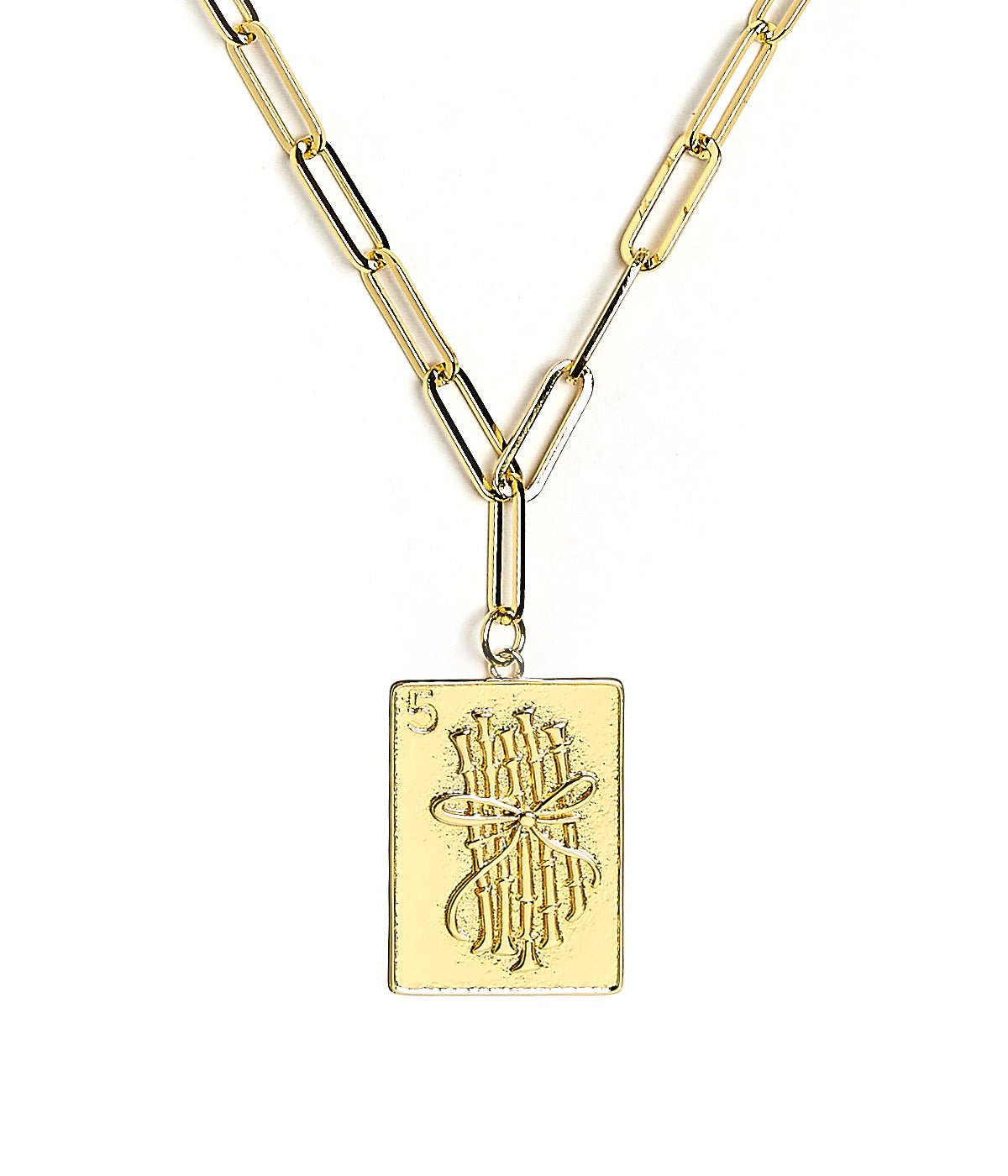 Mahjong Charm Tile Necklace- Paper Clip chain  - 18k Gold Plated