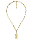 Mahjong Charm Tile Necklace- Paper Clip chain  - 18k Gold Plated