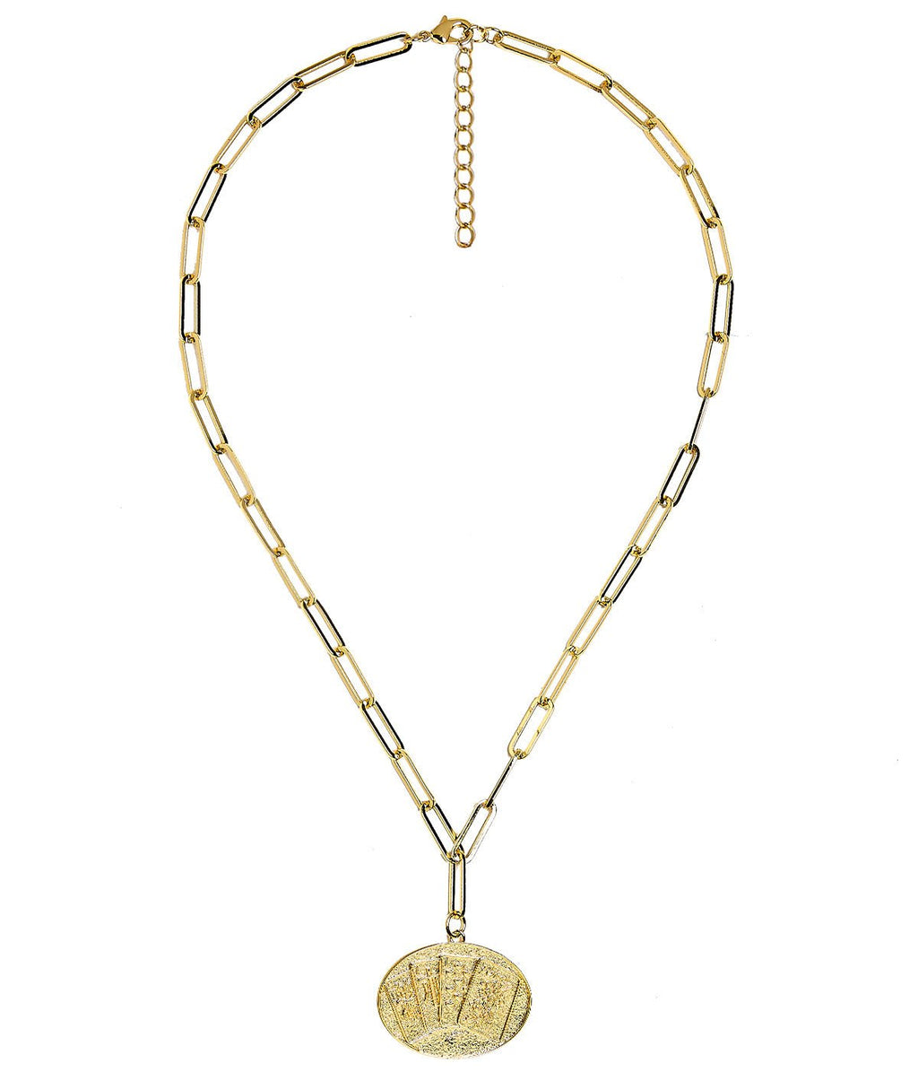 Mahjong Charm Tile Necklace- Paper Clip chain  - 18k Gold Plated