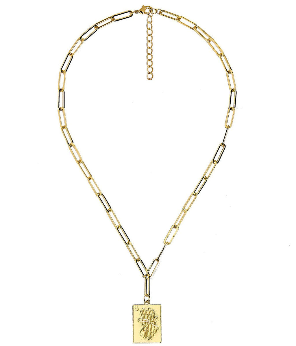 Mahjong Charm Tile Necklace- Paper Clip chain  - 18k Gold Plated