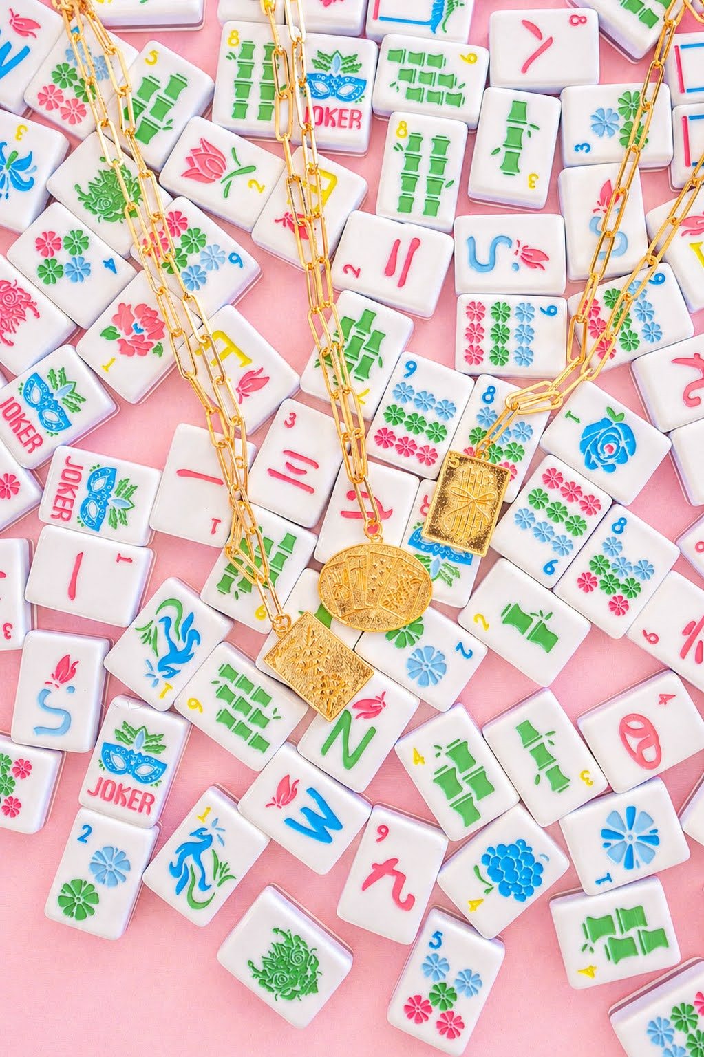 Mahjong Charm Tile Necklace- Paper Clip chain  - 18k Gold Plated