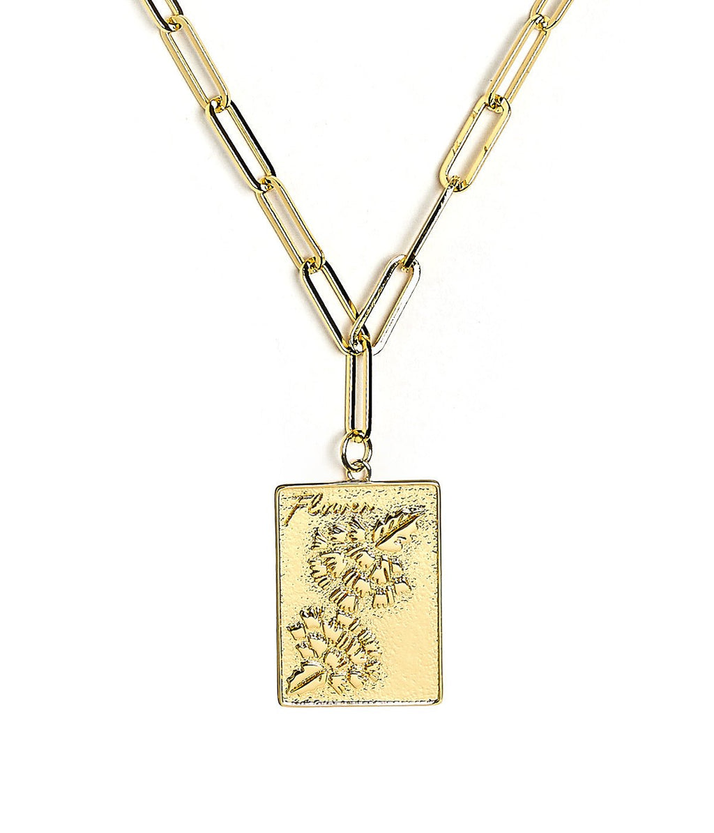Mahjong Charm Tile Necklace- Paper Clip chain  - 18k Gold Plated