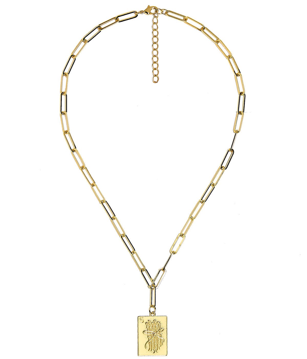 Mahjong Charm Tile Necklace- Paper Clip chain  - 18k Gold Plated