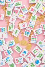 Mahjong Charm Tile Necklace- Paper Clip chain  - 18k Gold Plated