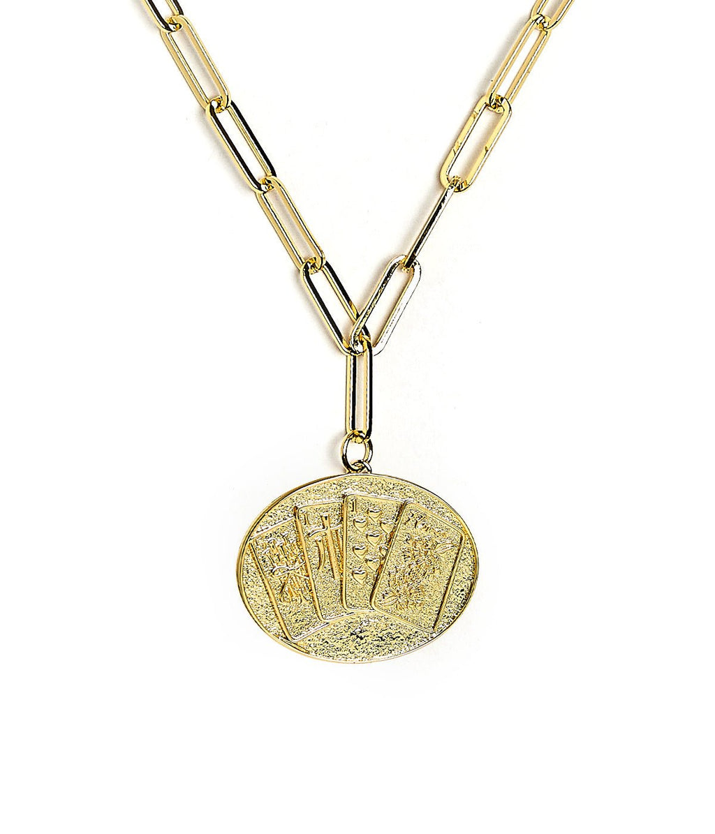 Mahjong Charm Tile Necklace- Paper Clip chain  - 18k Gold Plated