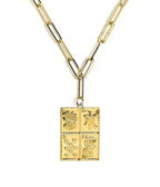 Mahjong Charm Tile Necklace- Paper Clip chain  - 18k Gold Plated