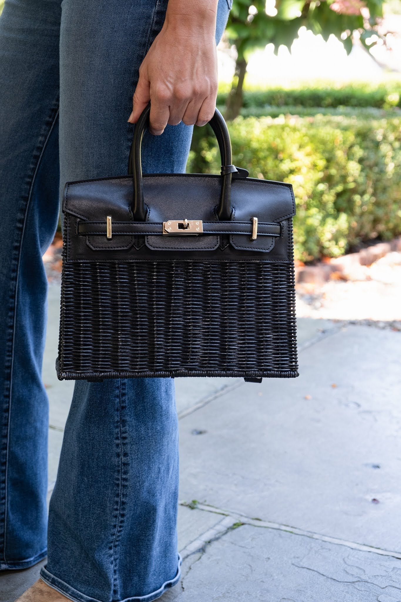 Margo -  Fall Wicker Handbag - Black & Chocolate