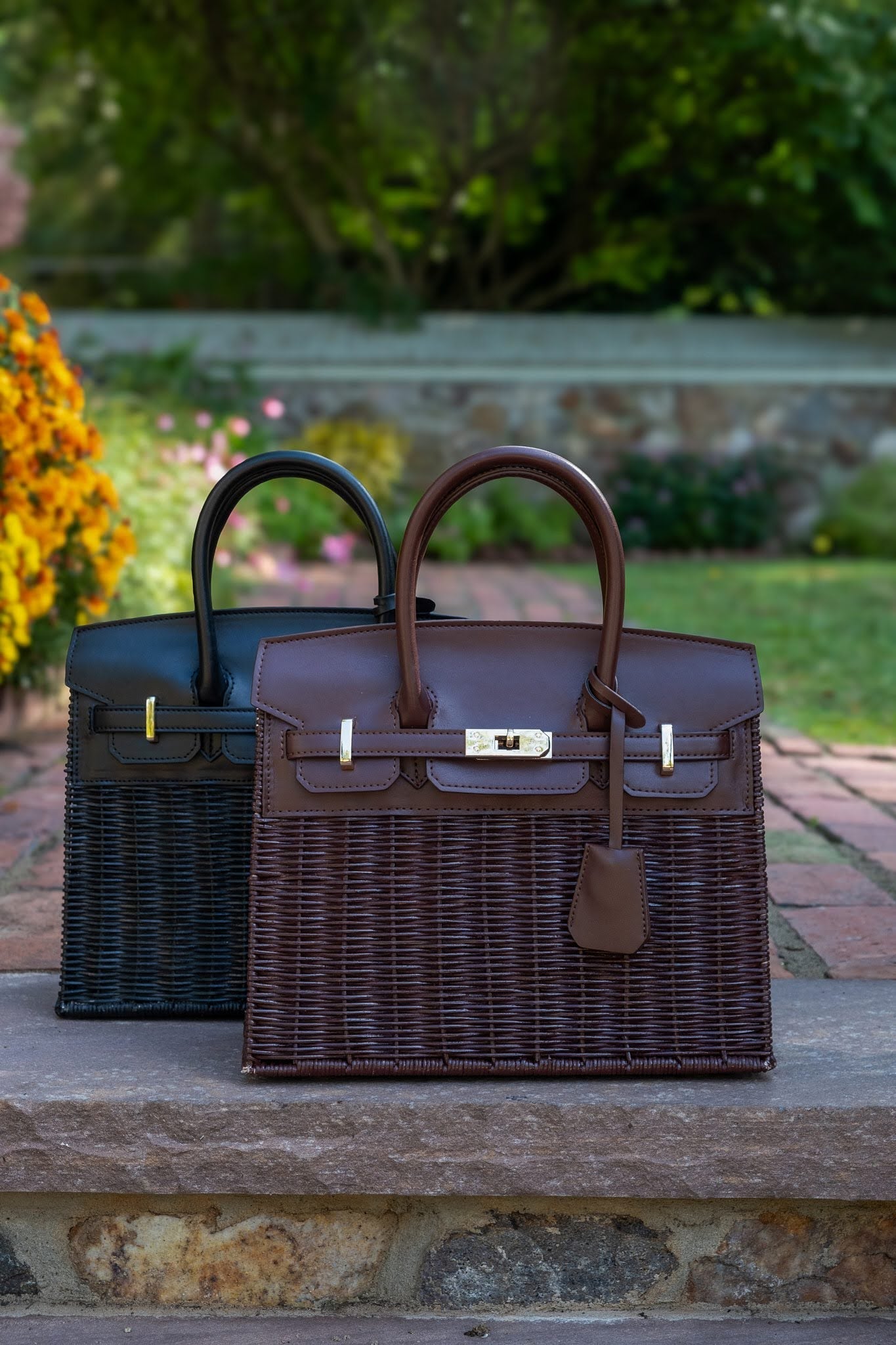 Margo -  Fall Wicker Handbag - Black & Chocolate