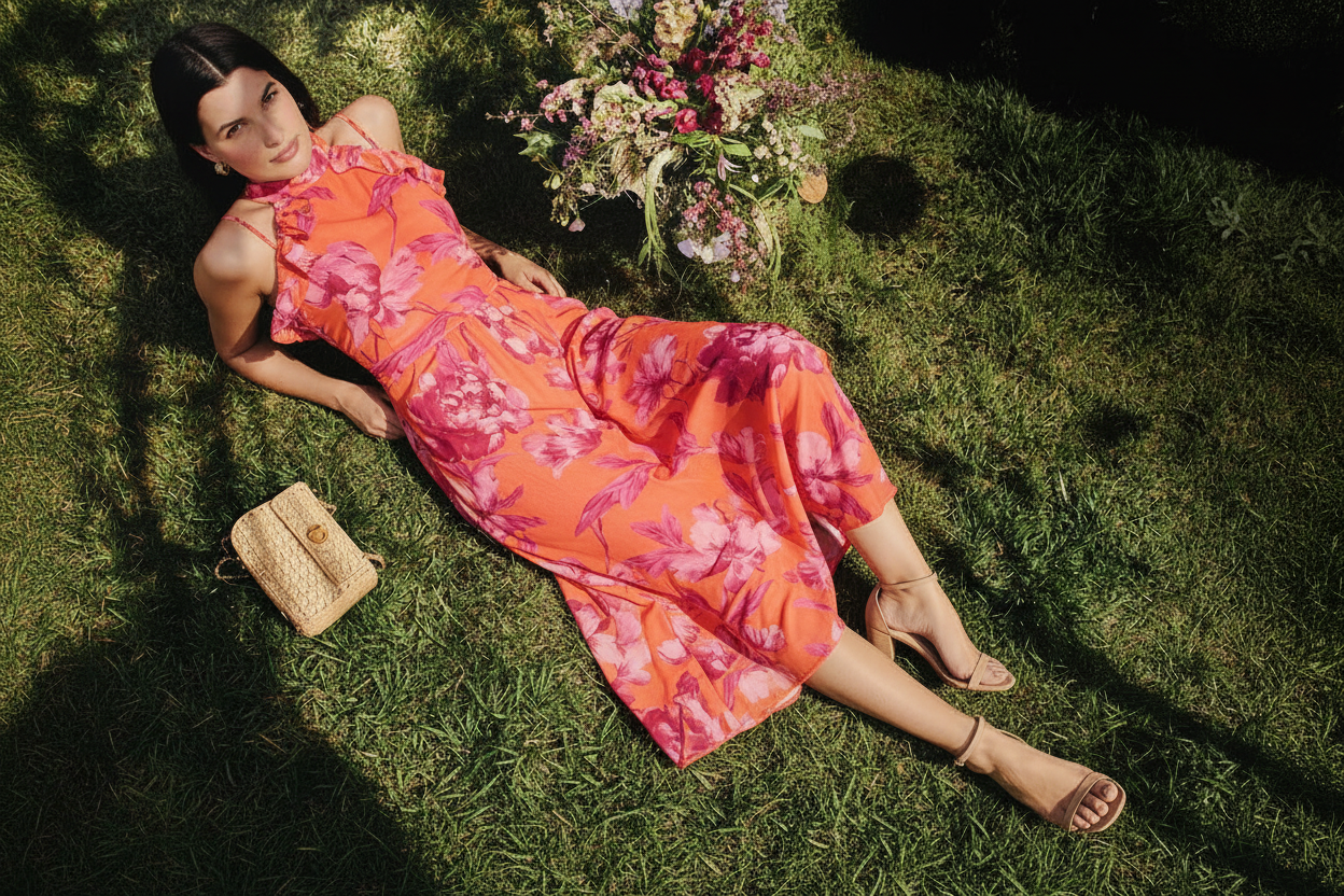 Orange Floral Dress Editorial