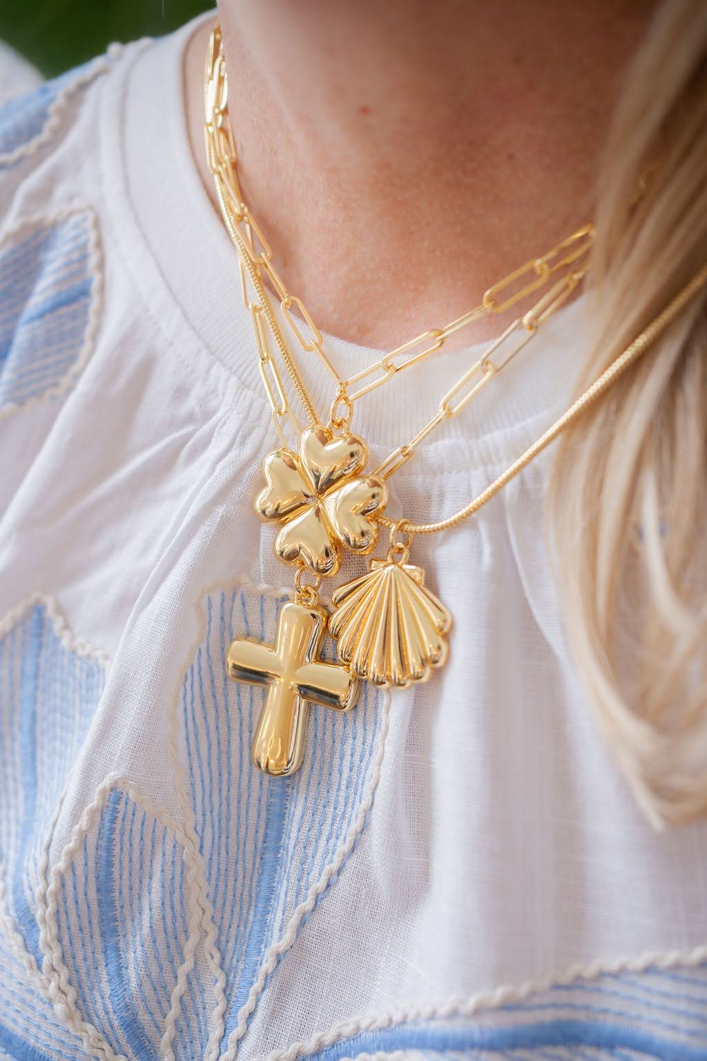 Puffy Cross Necklace with gold chain - 18k Plated Necklace