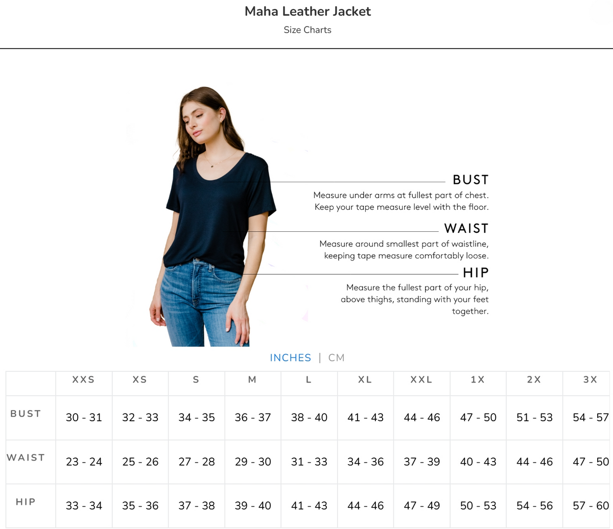 Size Chart: Maha Leather Jacket