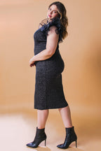 VOLUMINOUS POWER METALLIC MIDI DRESS