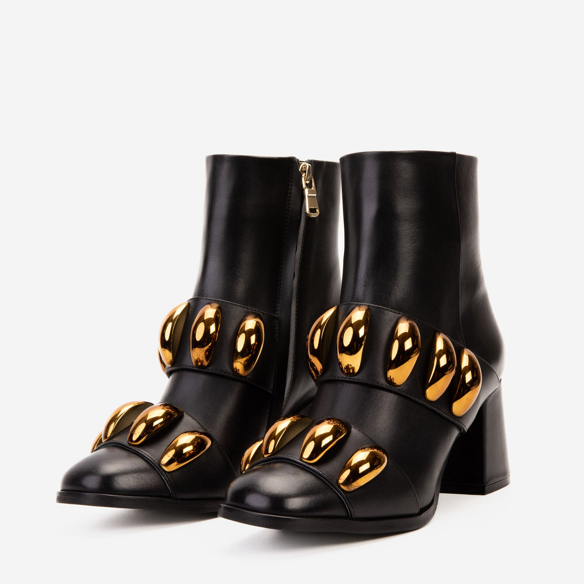 The Eclipse Black & Gold Leather Block-Heel Boots