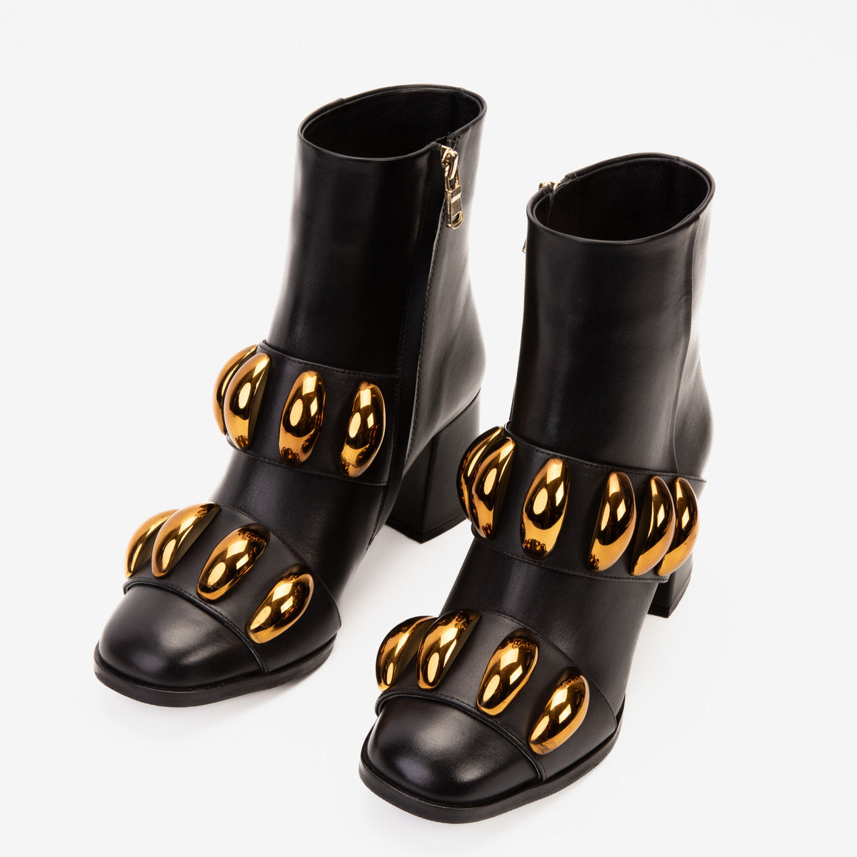 The Eclipse Black & Gold Leather Block-Heel Boots