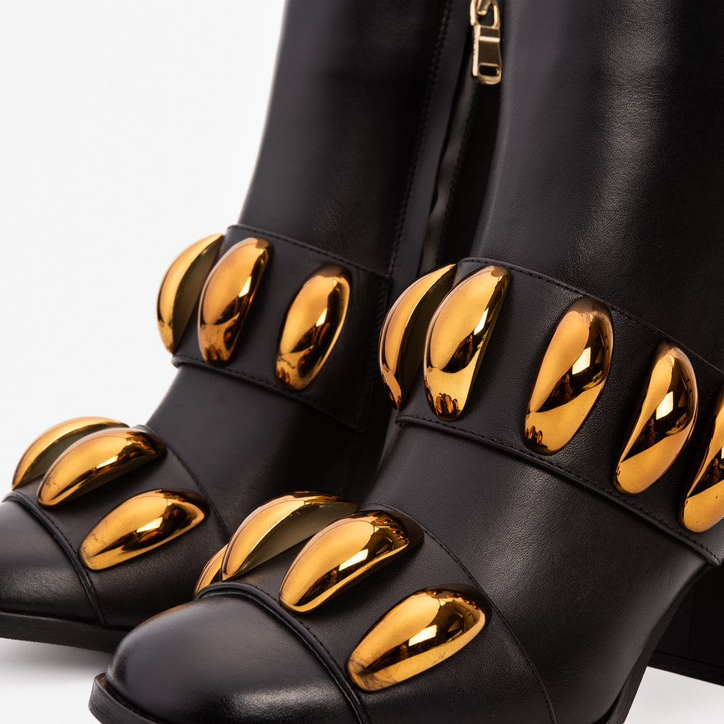 The Eclipse Black & Gold Leather Block-Heel Boots