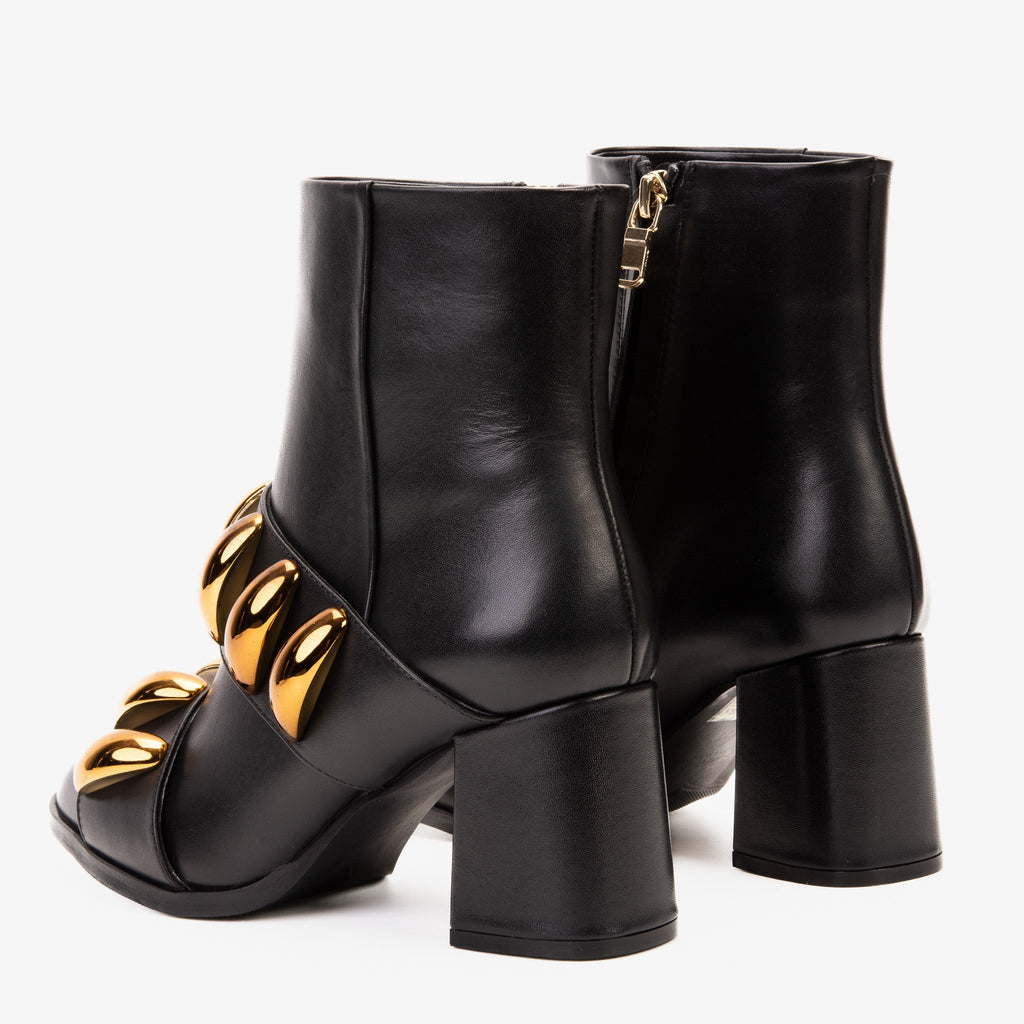 The Eclipse Black & Gold Leather Block-Heel Boots