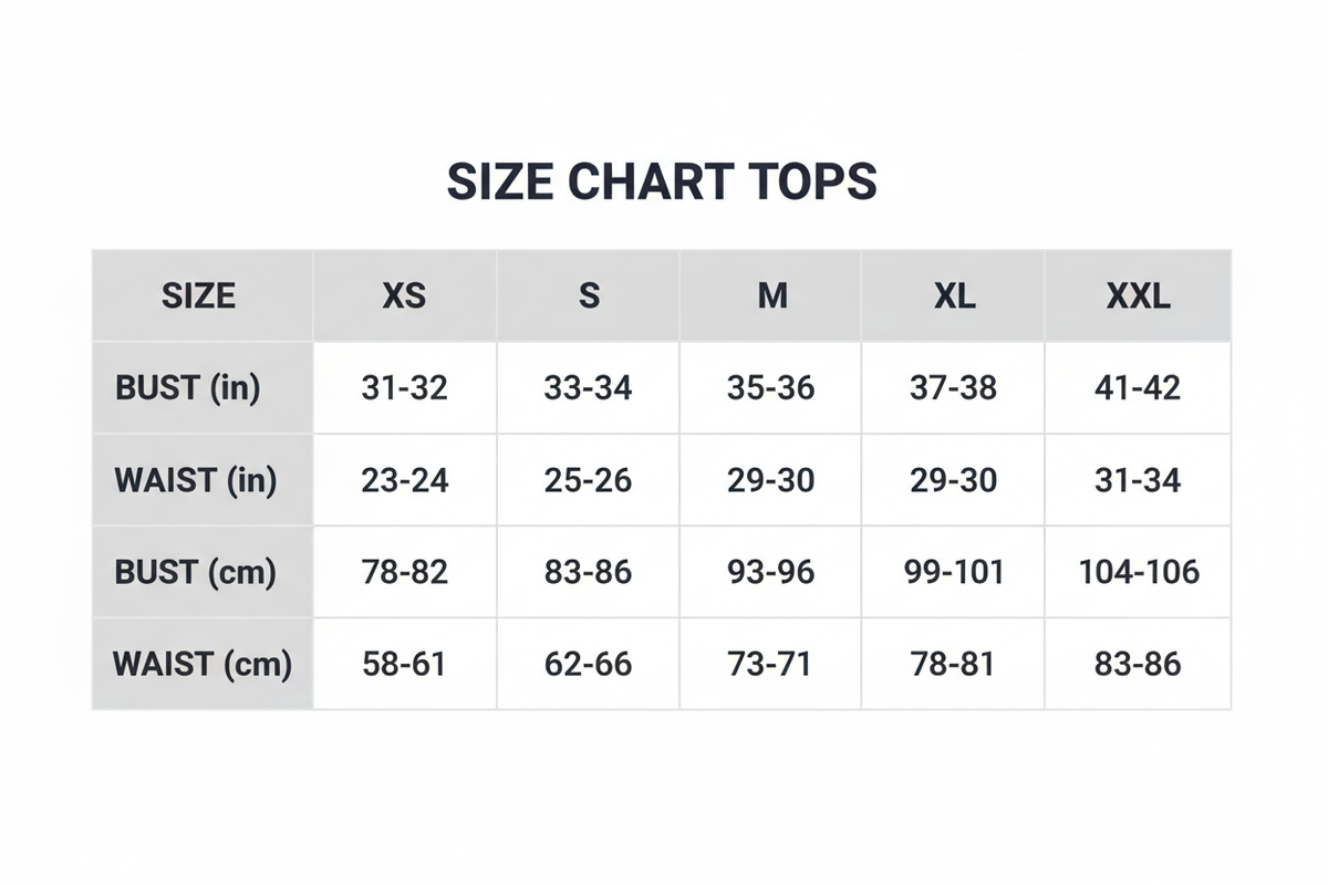 Size Chart Tops
