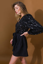 Beauty Hunter Sequin V-Neck Romper