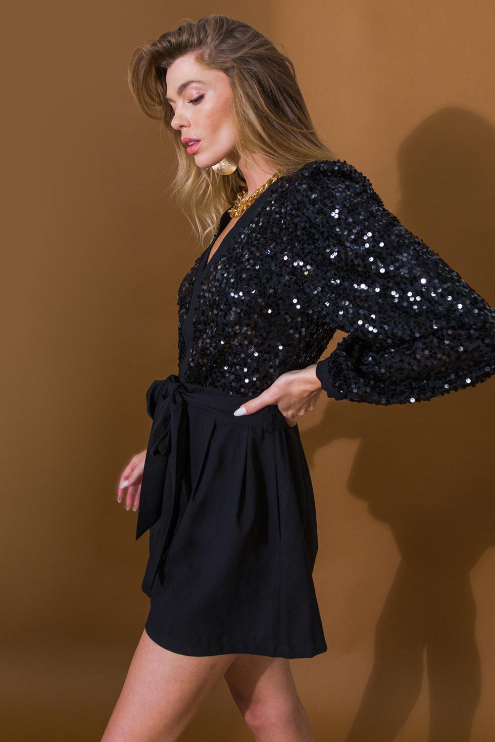 Beauty Hunter Sequin V-Neck Romper