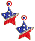 Star Flag Beaded Earrings - RED WHITE & BLUE