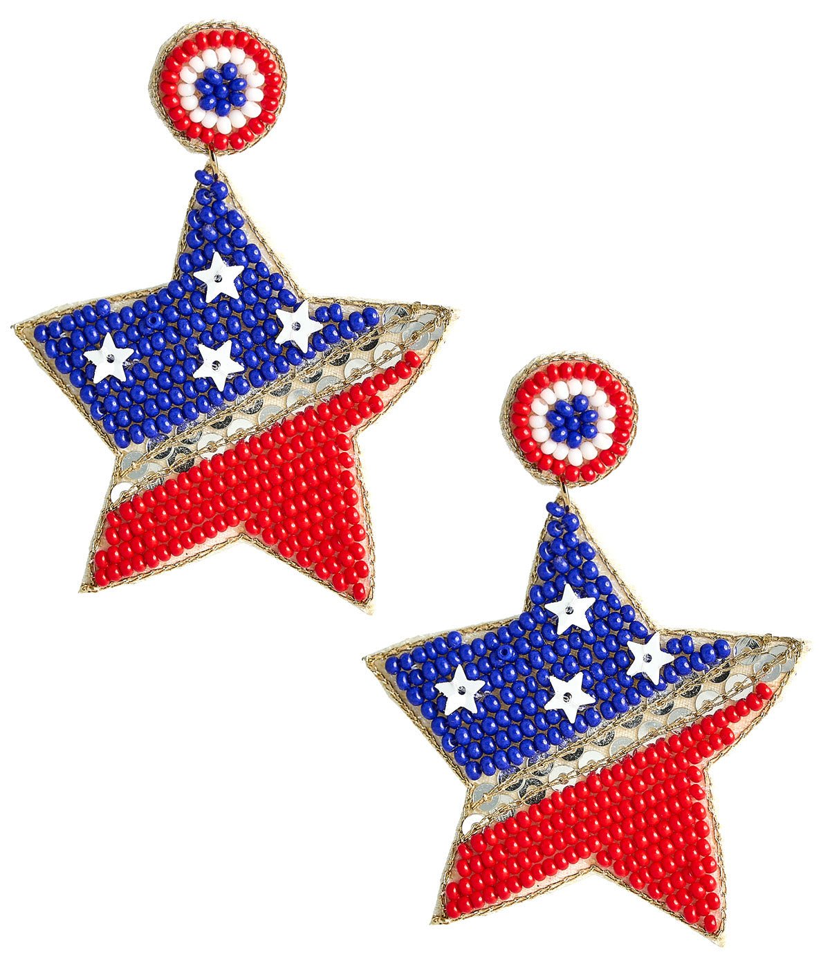 Star Flag Beaded Earrings - RED WHITE & BLUE