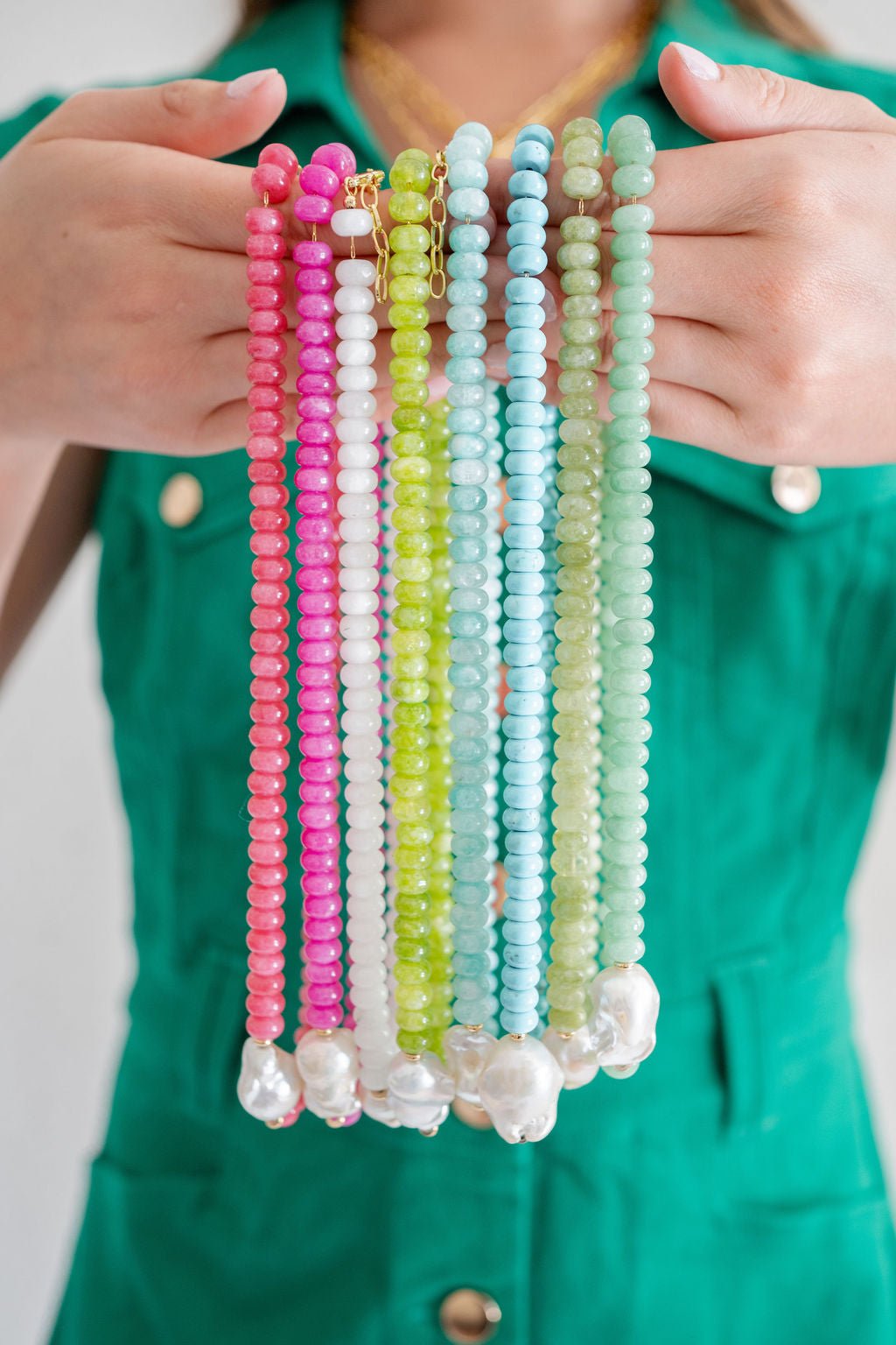 Susie- Quartz Beaded Necklace with freshwater Pearl