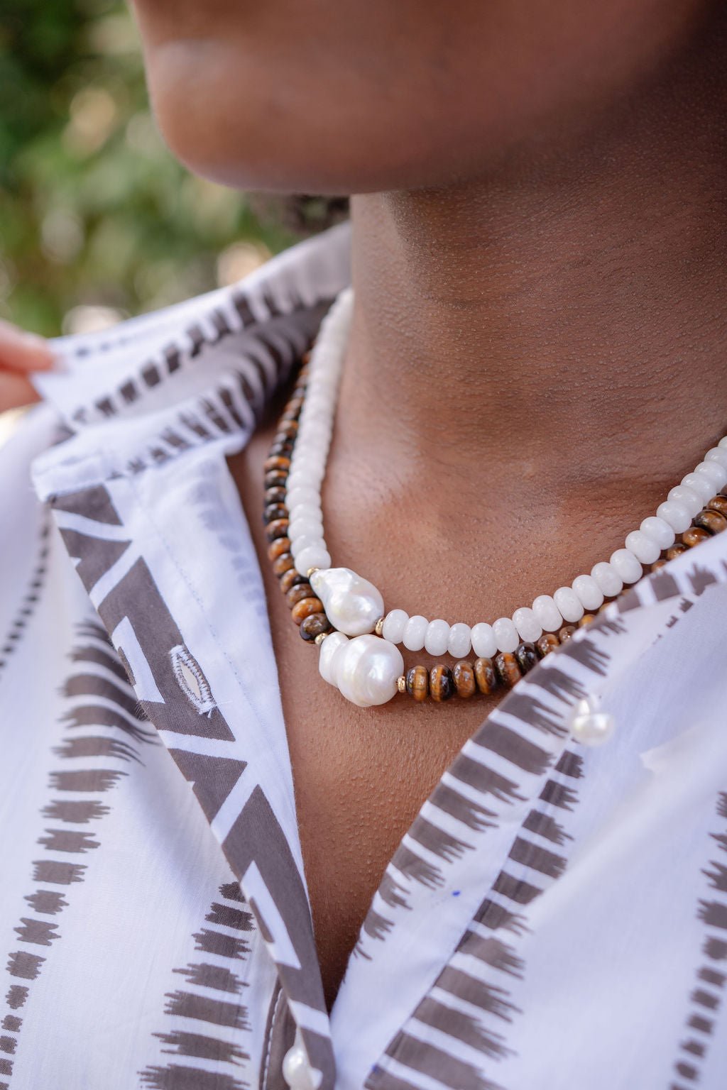 Susie- Quartz Beaded Necklace with freshwater Pearl