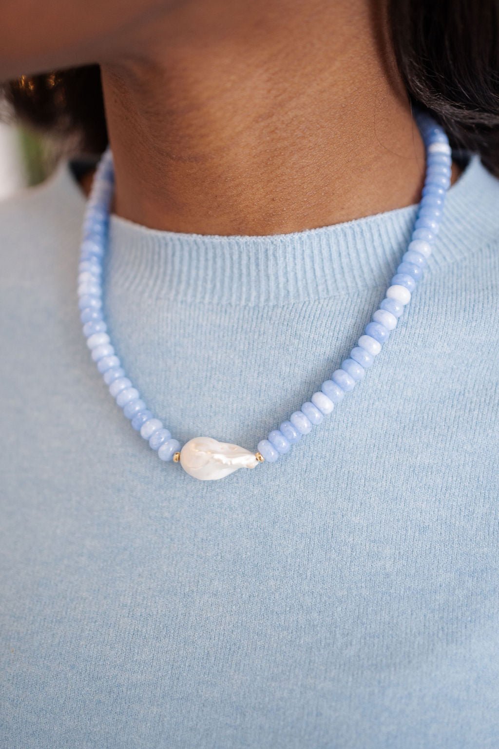 Susie- Quartz Beaded Necklace with freshwater Pearl