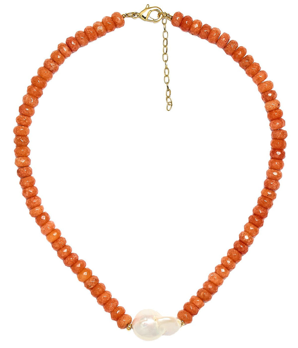 Susie- Quartz Beaded Necklace with freshwater Pearl