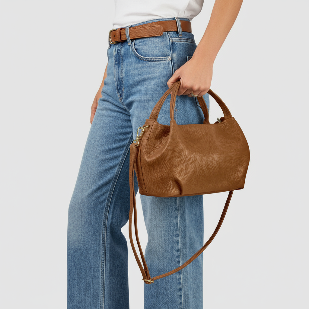 Italian Genuine Calf Leather Top-Handle Bag